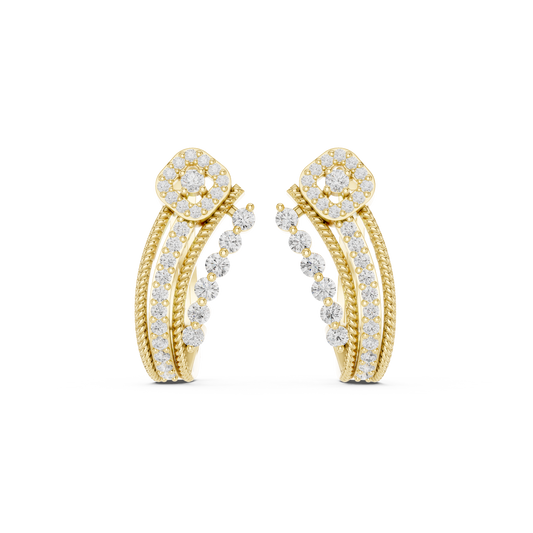 0.46CTW Diamond Halo Square & Multi-Band Rope J-Hoop Earrings in Yellow Gold
