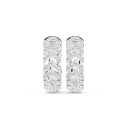 0.47CTW Yellow Gold Pavé Diamond V-Shape Texturized Hoops Earrings