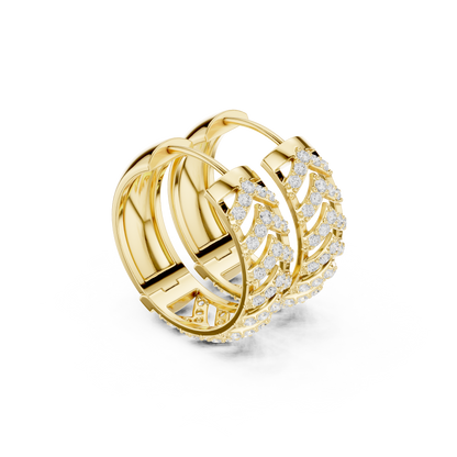 0.47CTW Yellow Gold Pavé Diamond V-Shape Texturized Hoops Earrings