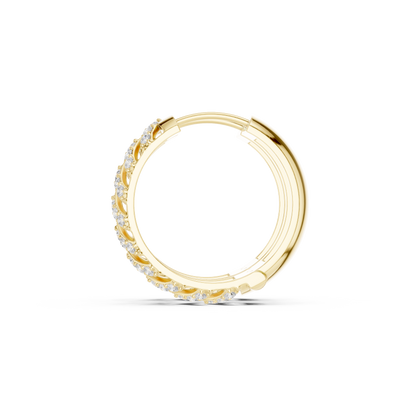 0.47CTW Yellow Gold Pavé Diamond V-Shape Texturized Hoops Earrings