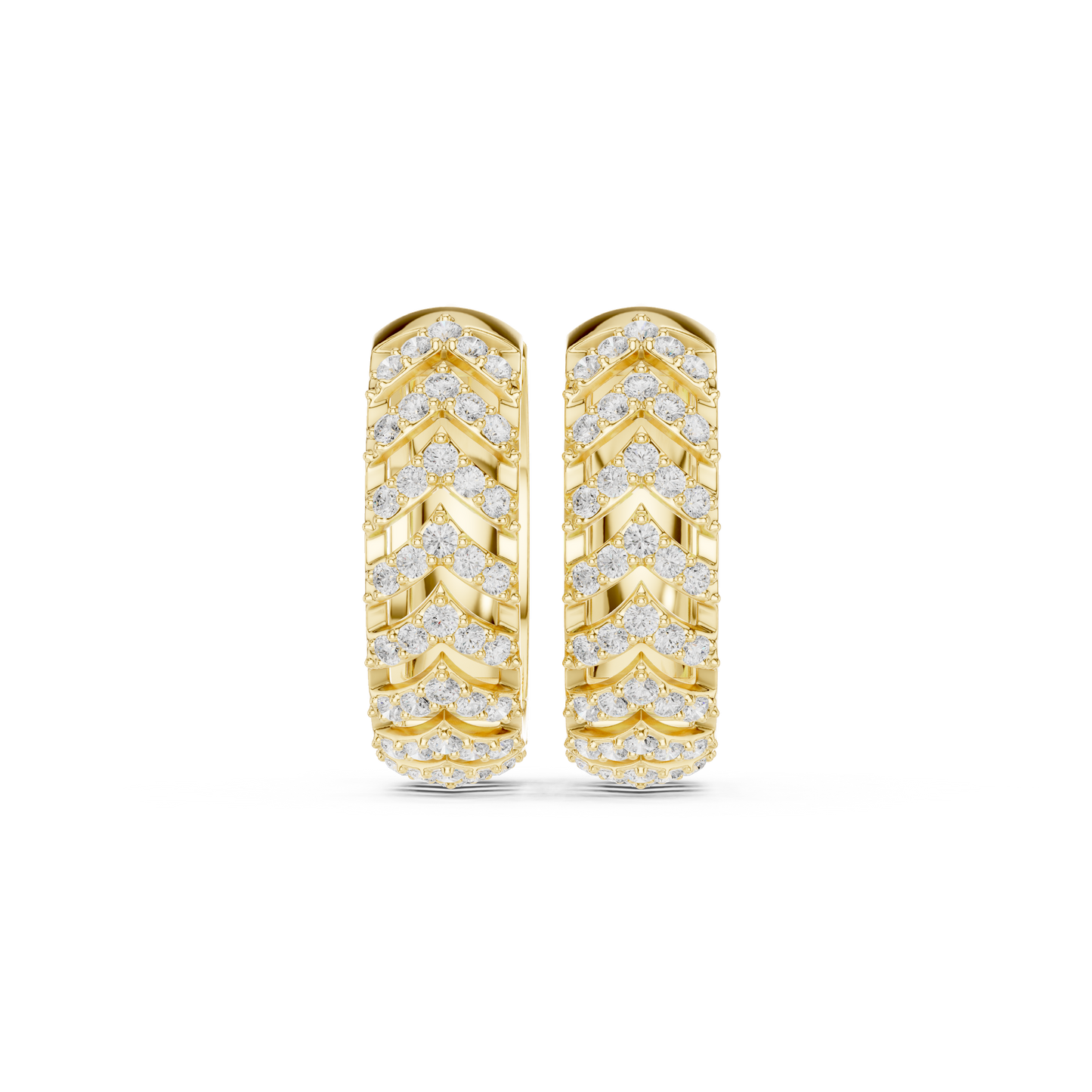 0.47CTW Yellow Gold Pavé Diamond V-Shape Texturized Hoops Earrings
