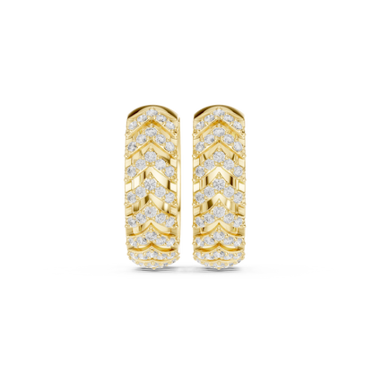 0.47CTW Yellow Gold Pavé Diamond V-Shape Texturized Hoops Earrings