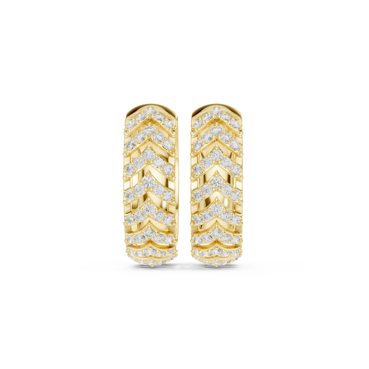 0.47CTW Yellow Gold Pavé Diamond V-Shape Texturized Hoops Earrings
