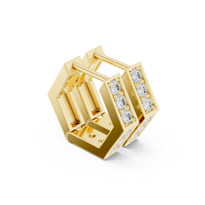 0.32CTW Yellow Gold Angular Hoops | Prong-Set Round Diamond Geometric Huggies