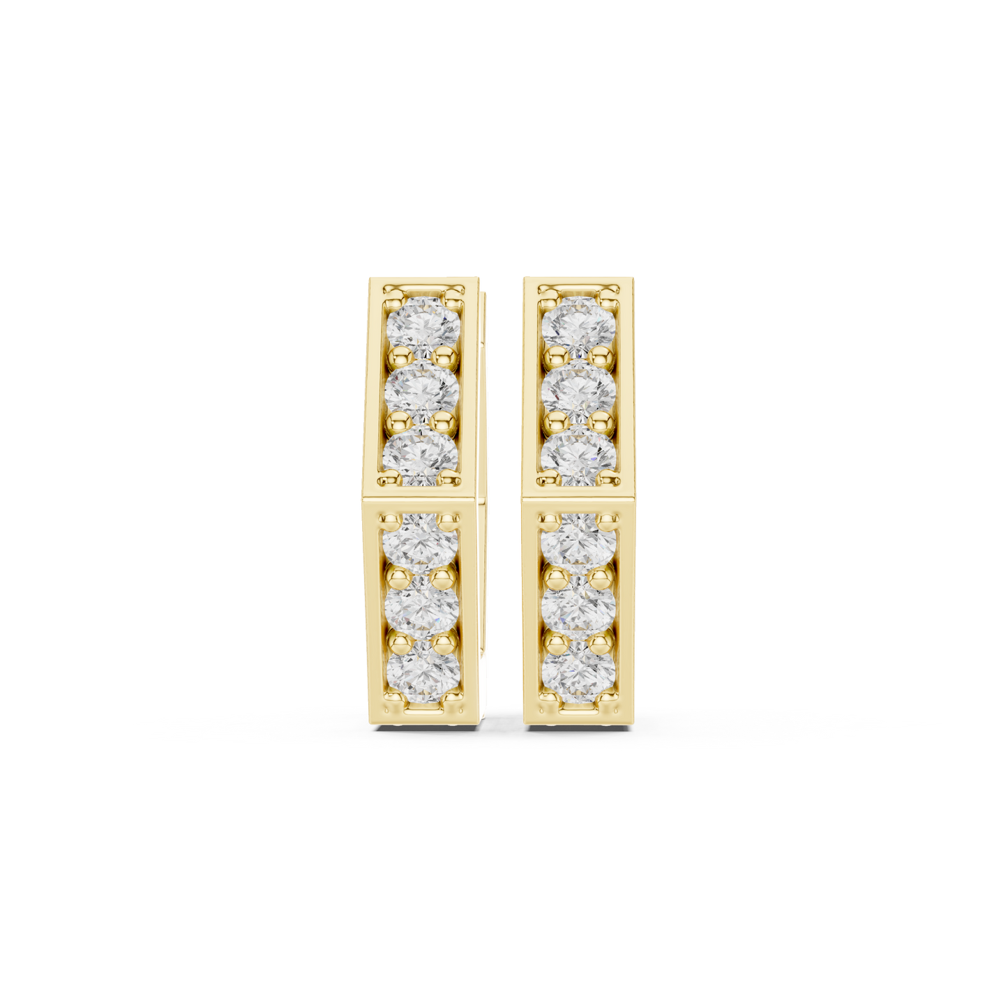 0.32CTW Yellow Gold Angular Hoops | Prong-Set Round Diamond Geometric Huggies