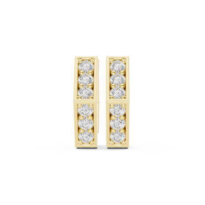 0.32CTW Yellow Gold Angular Hoops | Prong-Set Round Diamond Geometric Huggies