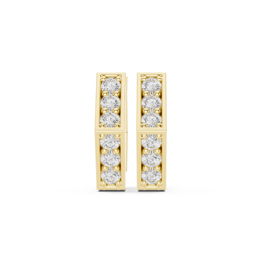 0.32CTW Yellow Gold Angular Hoops | Prong-Set Round Diamond Geometric Huggies