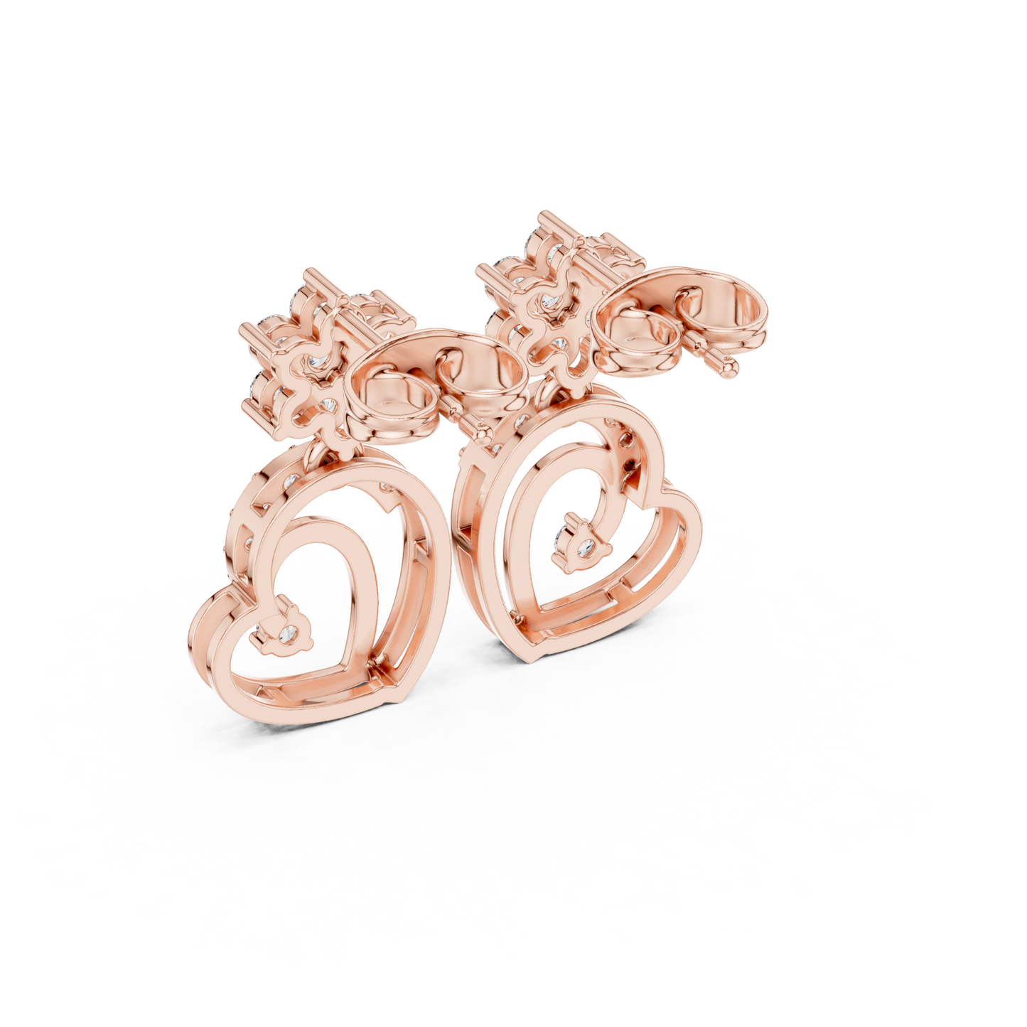 0.61CTW Diamond Flower & Open Heart Drop Earrings in Yellow Gold