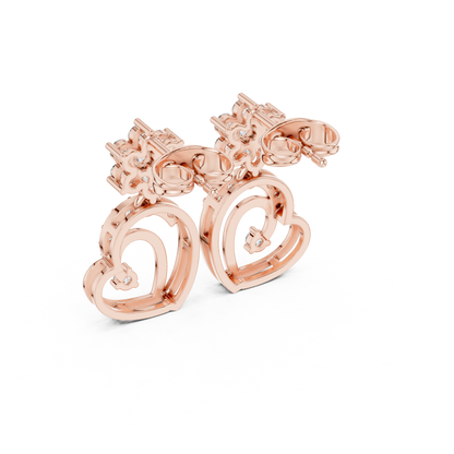 0.61CTW Diamond Flower & Open Heart Drop Earrings in Yellow Gold