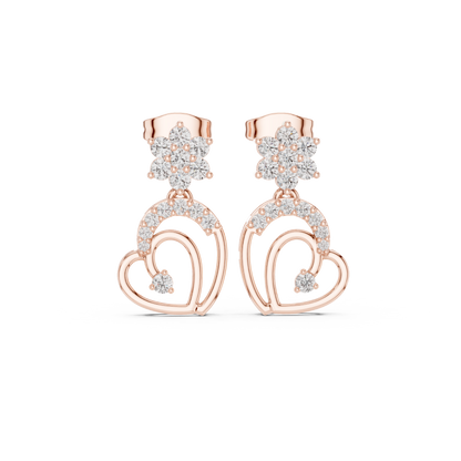 0.61CTW Diamond Flower & Open Heart Drop Earrings in Yellow Gold