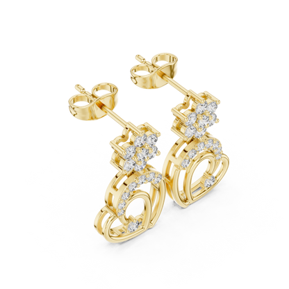 0.61CTW Diamond Flower & Open Heart Drop Earrings in Yellow Gold