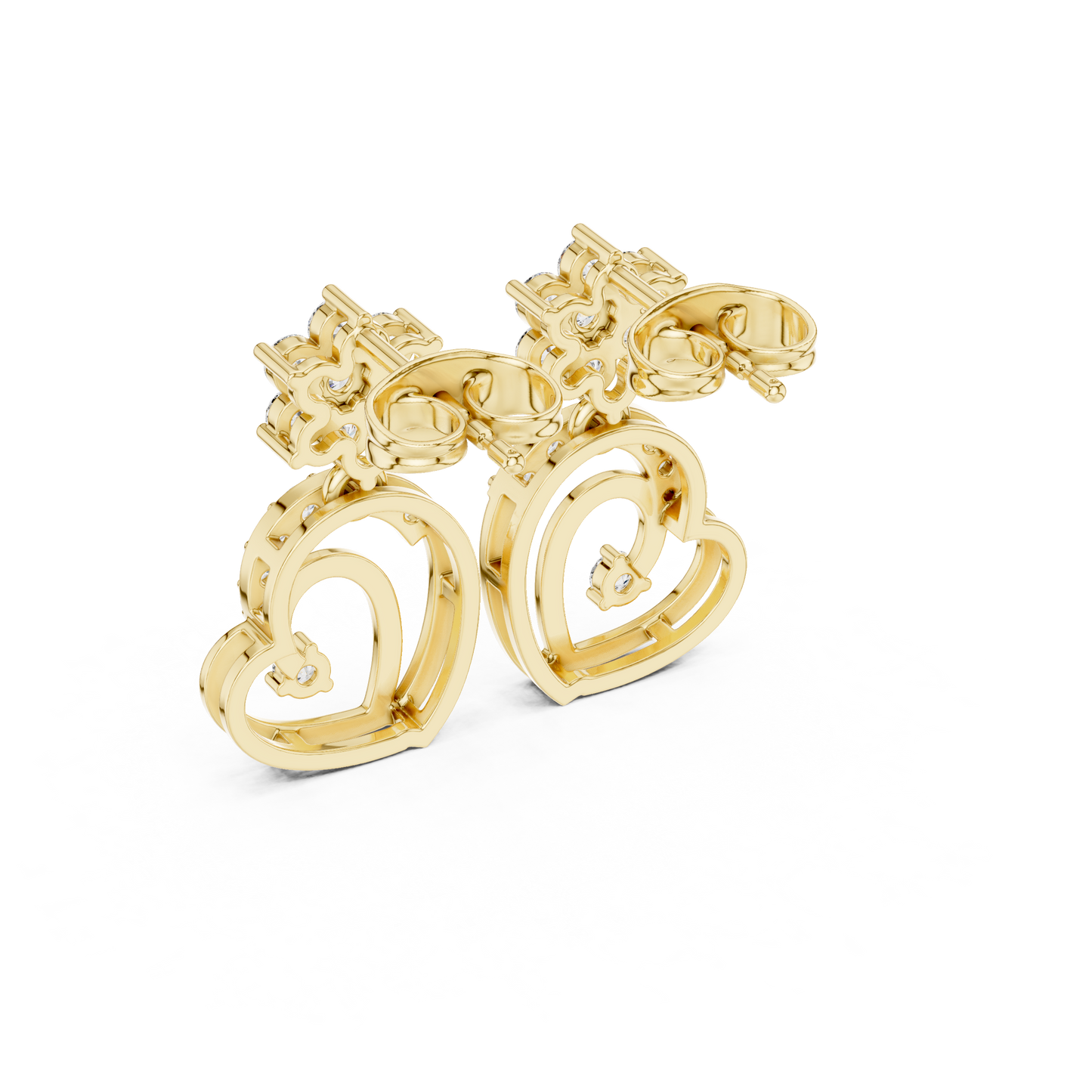 0.61CTW Diamond Flower & Open Heart Drop Earrings in Yellow Gold
