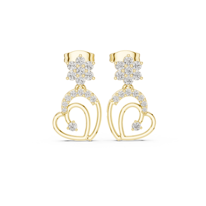 0.61CTW Diamond Flower & Open Heart Drop Earrings in Yellow Gold