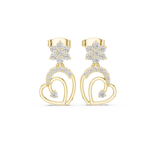 0.61CTW Diamond Flower & Open Heart Drop Earrings in Yellow Gold
