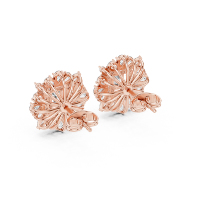 40.47ctw Emerald Cut Diamond Floral Halo Stud Earrings | Yellow Gold