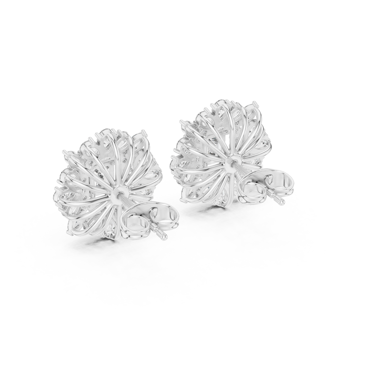 40.47ctw Emerald Cut Diamond Floral Halo Stud Earrings | Yellow Gold