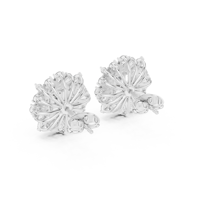 40.47ctw Emerald Cut Diamond Floral Halo Stud Earrings | Yellow Gold