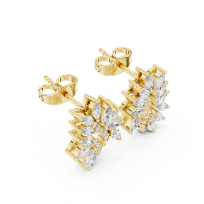 Yellow Gold Marquise Diamond Paisley Wing Swirl Stud Earrings - 0.61ctw
