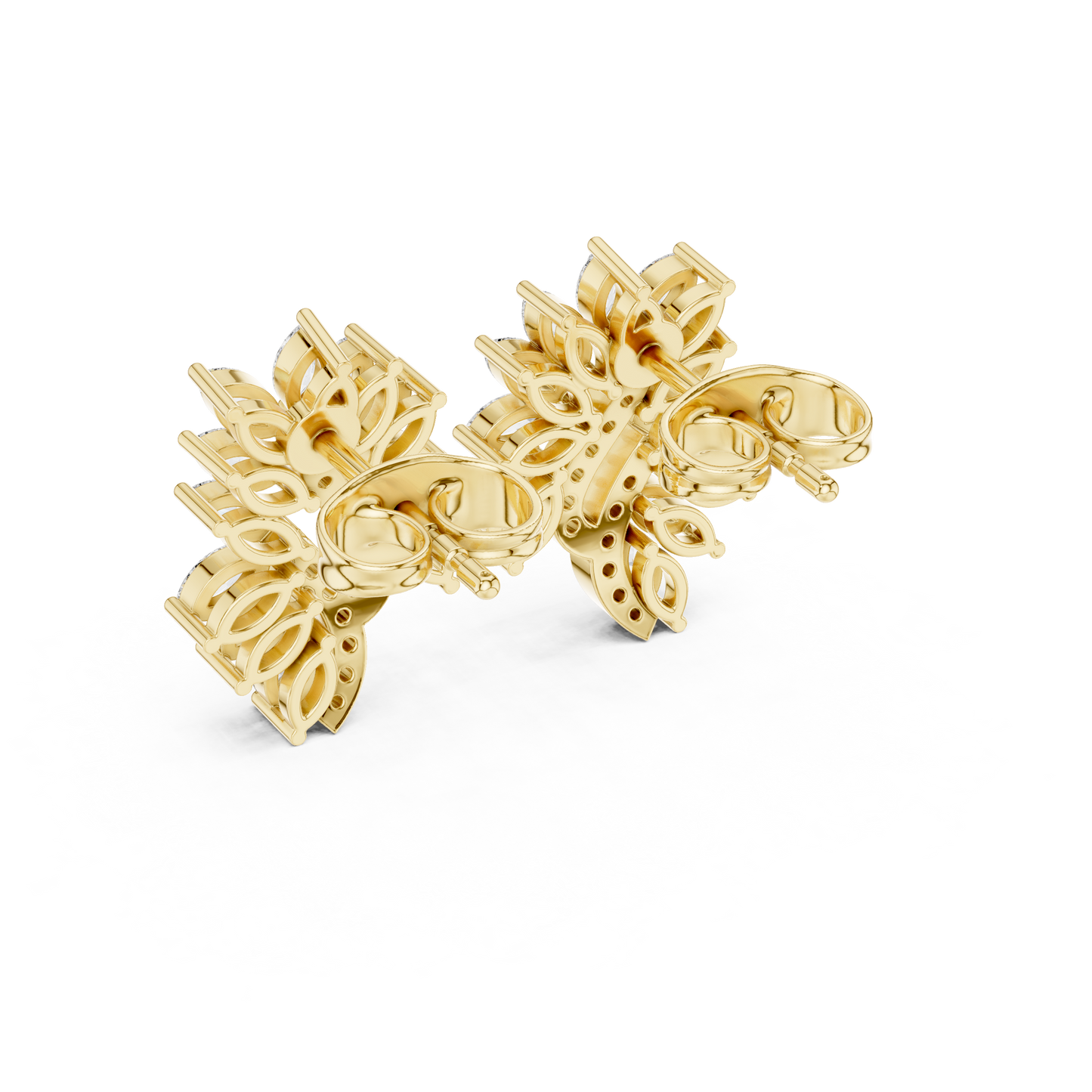 Yellow Gold Marquise Diamond Paisley Wing Swirl Stud Earrings - 0.61ctw