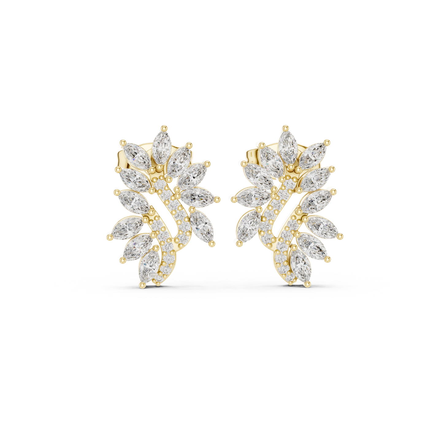 Yellow Gold Marquise Diamond Paisley Wing Swirl Stud Earrings - 0.61ctw