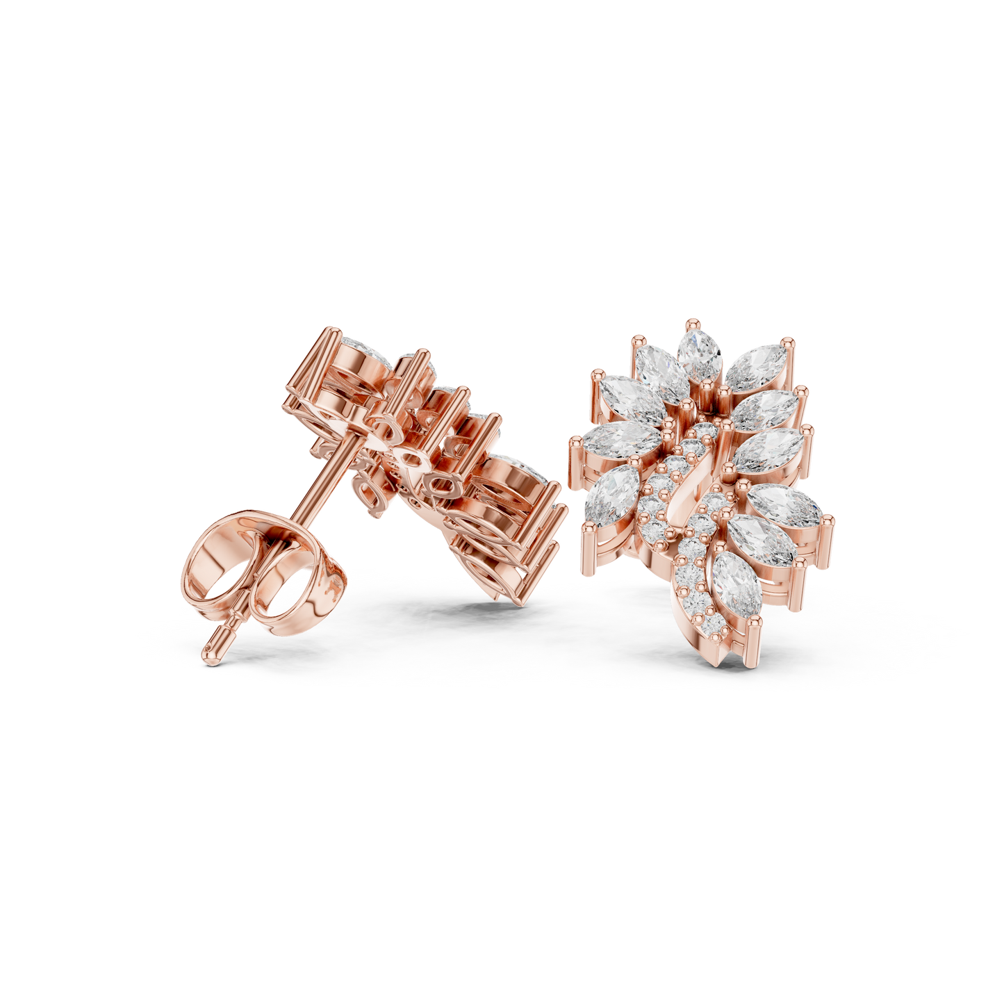 Yellow Gold Marquise Diamond Paisley Wing Swirl Stud Earrings - 0.61ctw
