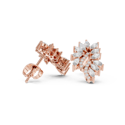 Yellow Gold Marquise Diamond Paisley Wing Swirl Stud Earrings - 0.61ctw