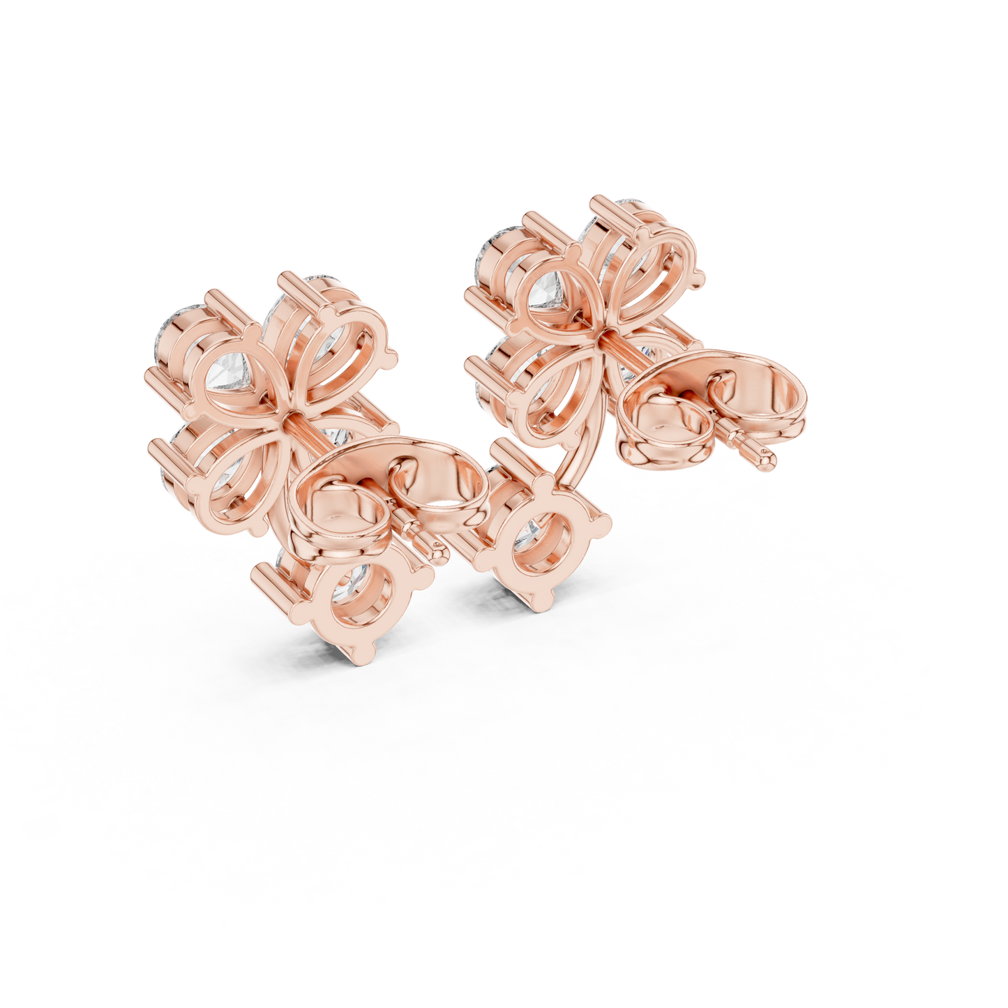 1.72ctw Pear & Round Diamond Four-Leaf Clover Drop Stud Earrings in Yellow Gold
