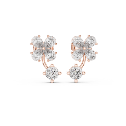 1.72ctw Pear & Round Diamond Four-Leaf Clover Drop Stud Earrings in Yellow Gold