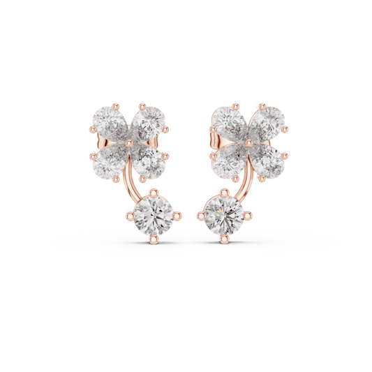 1.72ctw Pear & Round Diamond Four-Leaf Clover Drop Stud Earrings in Yellow Gold