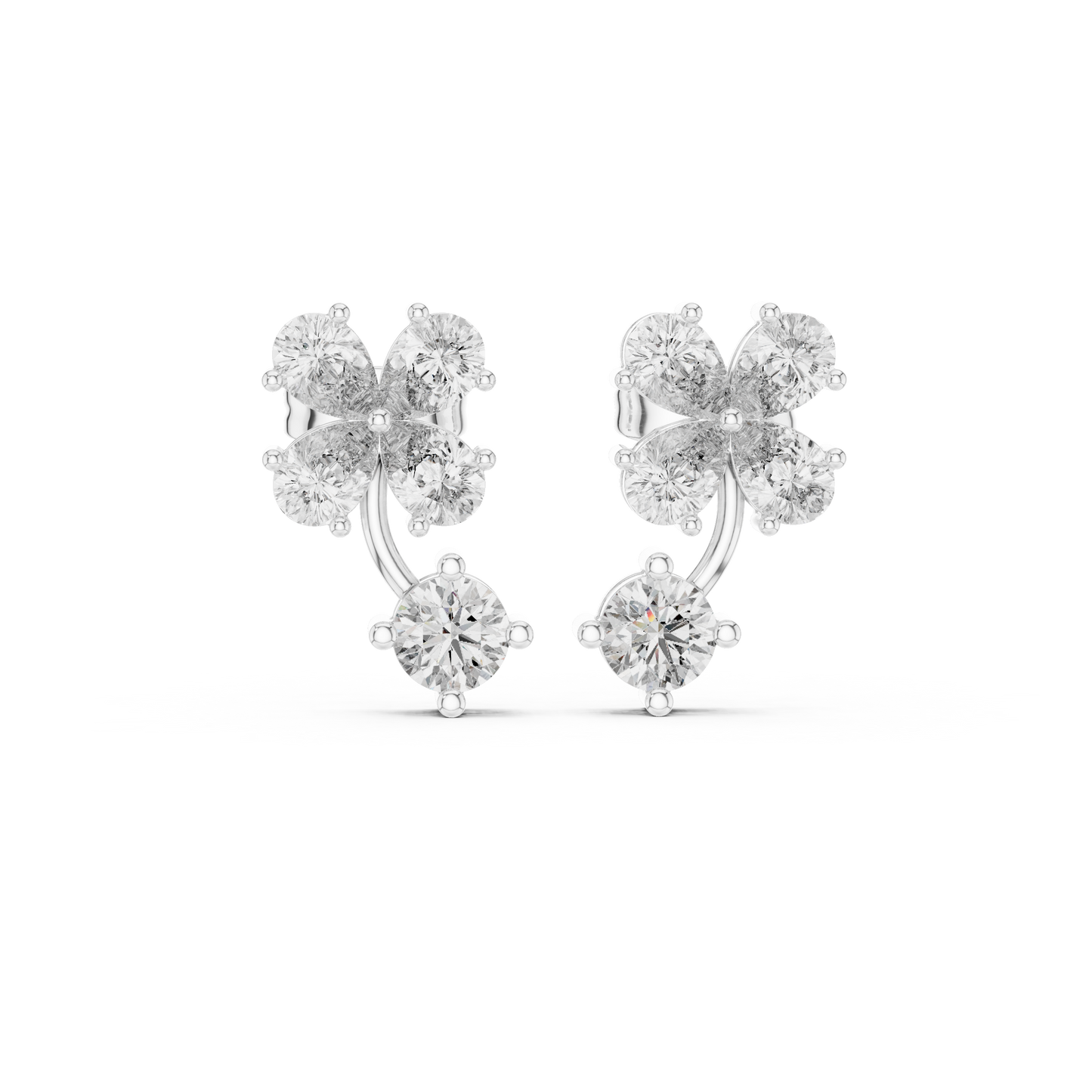 1.72ctw Pear & Round Diamond Four-Leaf Clover Drop Stud Earrings in Yellow Gold