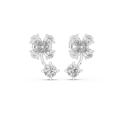 1.72ctw Pear & Round Diamond Four-Leaf Clover Drop Stud Earrings in Yellow Gold