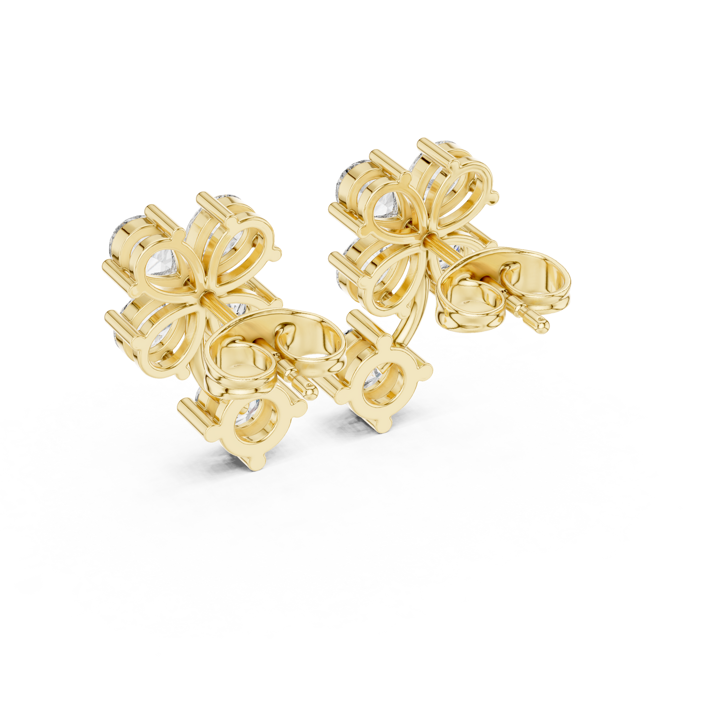 1.72ctw Pear & Round Diamond Four-Leaf Clover Drop Stud Earrings in Yellow Gold
