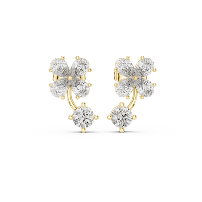 1.72ctw Pear & Round Diamond Four-Leaf Clover Drop Stud Earrings in Yellow Gold