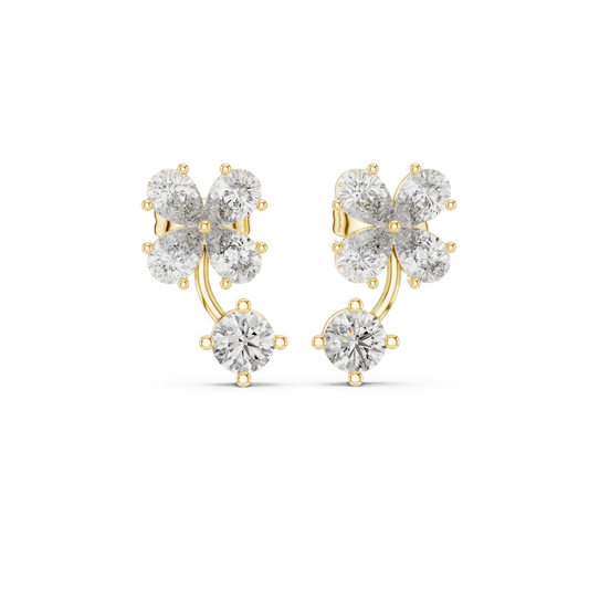 1.72ctw Pear & Round Diamond Four-Leaf Clover Drop Stud Earrings in Yellow Gold