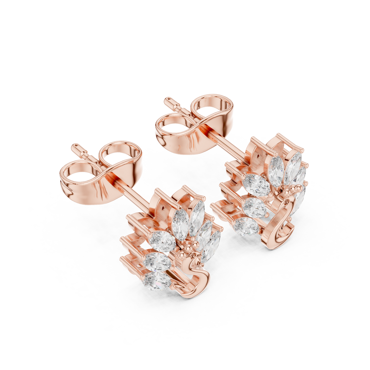 Elegant Gold Plated Peacock Stud Earrings : 0.31CTW Marquise Diamonds