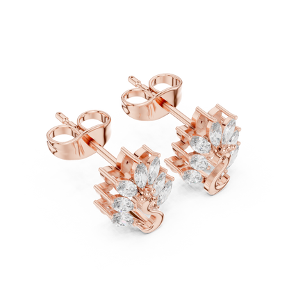 Elegant Gold Plated Peacock Stud Earrings : 0.31CTW Marquise Diamonds