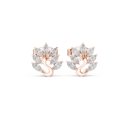 Elegant Gold Plated Peacock Stud Earrings : 0.31CTW Marquise Diamonds