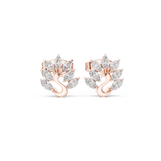 Elegant Gold Plated Peacock Stud Earrings : 0.31CTW Marquise Diamonds