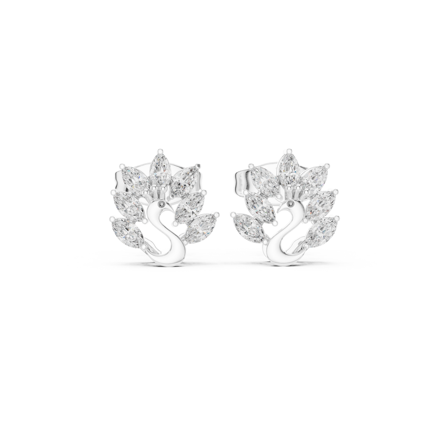 Elegant Gold Plated Peacock Stud Earrings : 0.31CTW Marquise Diamonds
