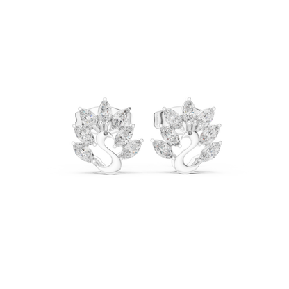 Elegant Gold Plated Peacock Stud Earrings : 0.31CTW Marquise Diamonds