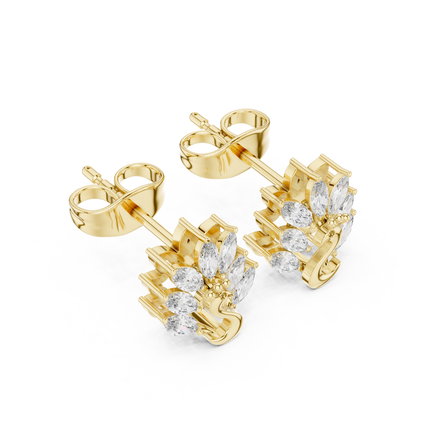 Elegant Gold Plated Peacock Stud Earrings : 0.31CTW Marquise Diamonds