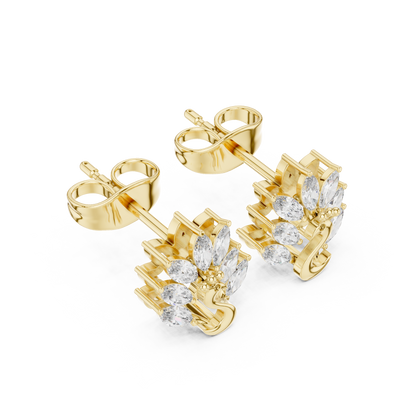 Elegant Gold Plated Peacock Stud Earrings : 0.31CTW Marquise Diamonds
