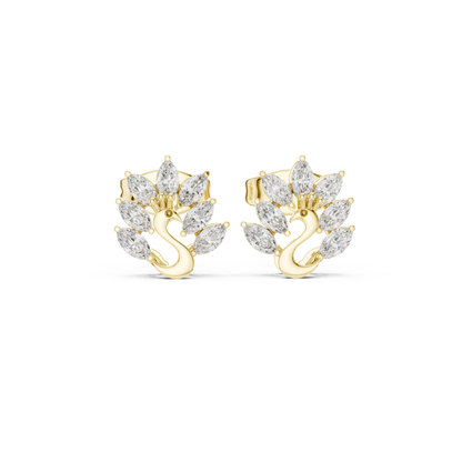Elegant Gold Plated Peacock Stud Earrings : 0.31CTW Marquise Diamonds