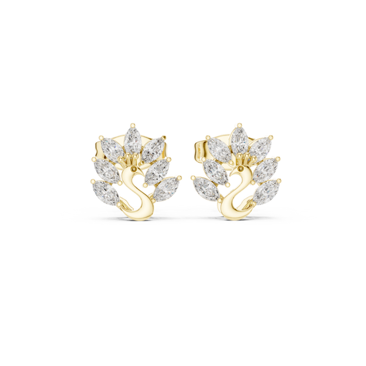 Elegant Gold Plated Peacock Stud Earrings : 0.31CTW Marquise Diamonds