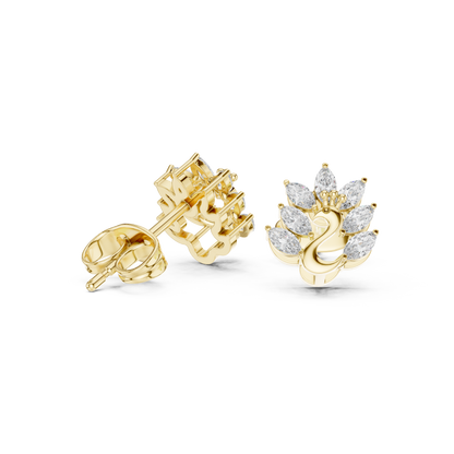 Elegant Gold Plated Peacock Stud Earrings : 0.31CTW Marquise Diamonds