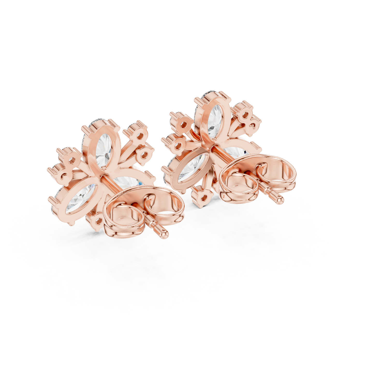 1.16ctw Round & Marquise Diamond Flower Cluster Stud Earrings in Yellow Gold
