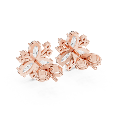 1.16ctw Round & Marquise Diamond Flower Cluster Stud Earrings in Yellow Gold