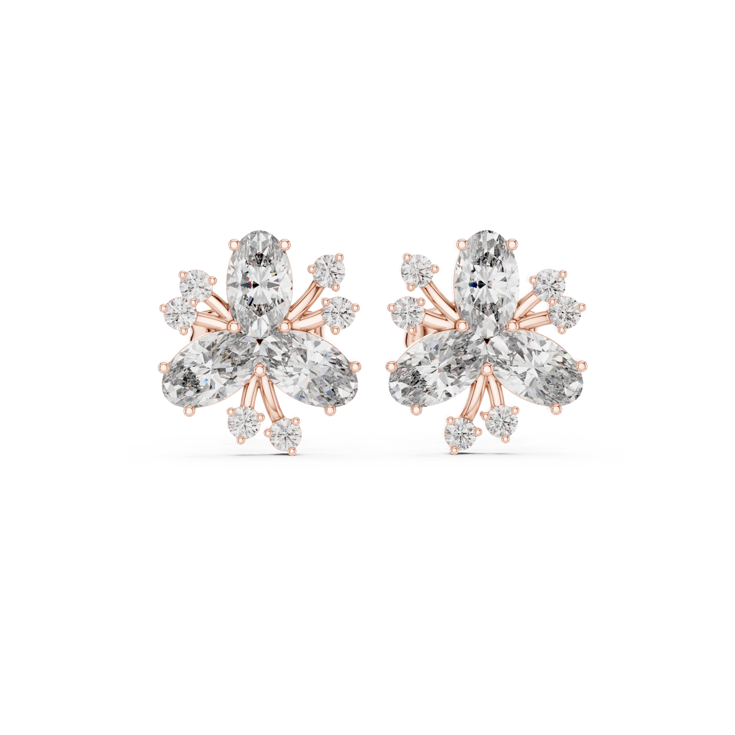 1.16ctw Round & Marquise Diamond Flower Cluster Stud Earrings in Yellow Gold