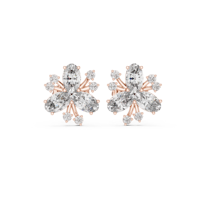 1.16ctw Round & Marquise Diamond Flower Cluster Stud Earrings in Yellow Gold