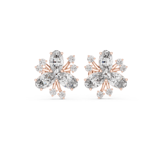 1.16ctw Round & Marquise Diamond Flower Cluster Stud Earrings in Yellow Gold